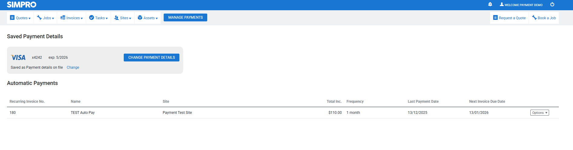 A screenshot of an invoice being paid in the customer portal.